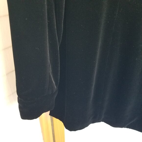 Black Velvet Tunic Top Button Up Stretch Collared Side Slits Size Large - Picture 4 of 9